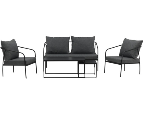 Utemöbelset med två stolar, bänk och sidobord
