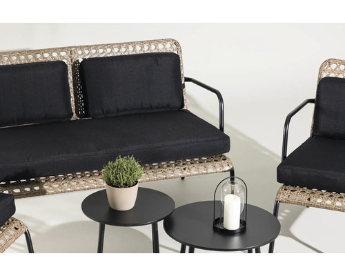 Trädgårdsmöbler med soffa, fåtöljer och bord