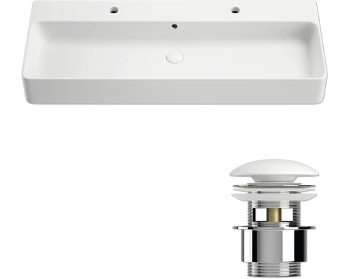 Tvättställ i keramik med avloppssats