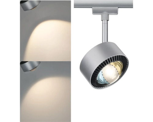 Silverfärgad skenspotlight med ljuskägla