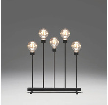 Dekorativ bordslampa med fem glödlampor på en svart metallbas