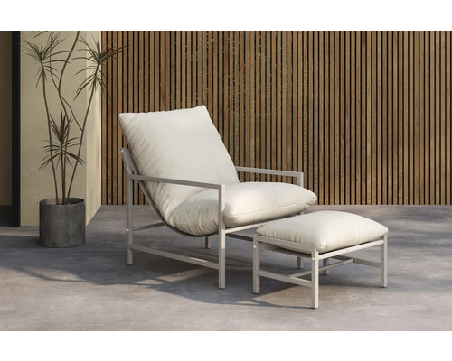 Trädgårdsloungestol med fotpall och metallram