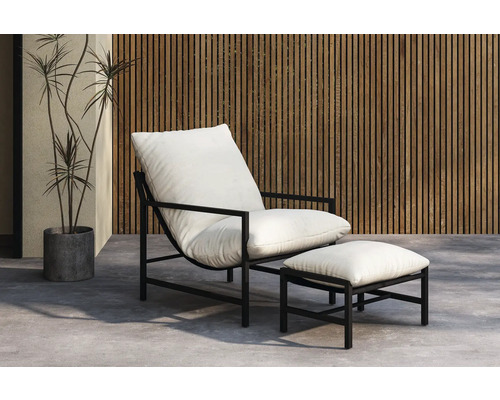 Fåtölj med fotpall och metallram för utomhusbruk