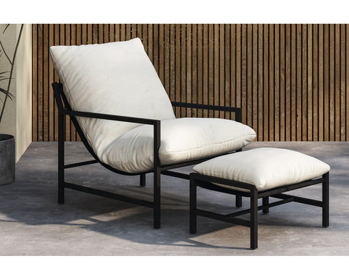 Trädgårdsloungefåtölj med fotpall och metallram