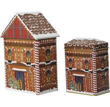 Två pepparkakshusburkar i olika storlekar