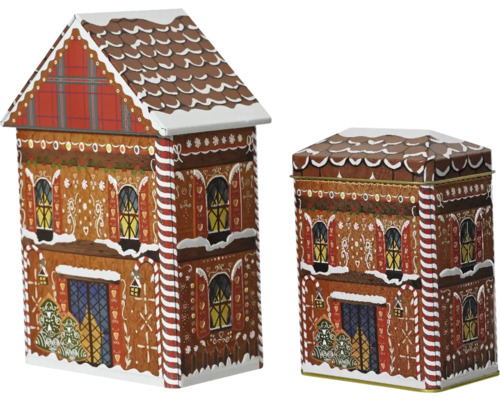 Två pepparkakshusburkar i olika storlekar