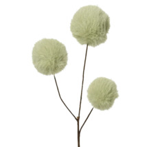 Dekorativ gren med tre runda, fluffiga blomhuvuden.