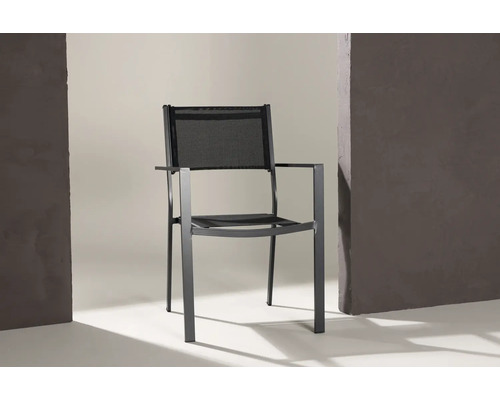 Trädgårdsstol med armstöd i metall och textil