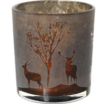 Värmeljushållare i glas med hjort- och träd design