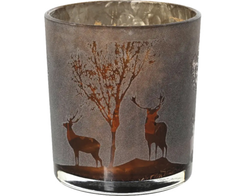 Värmeljushållare i glas med hjort- och träd design