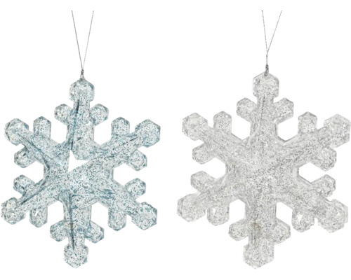 Julgranshänge snöstjärna blandade färger Två glittrande snöflingor för dekoration