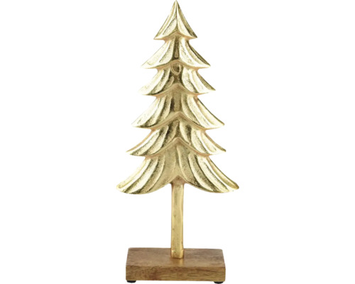 Dekorativ julgran av metall på träfot