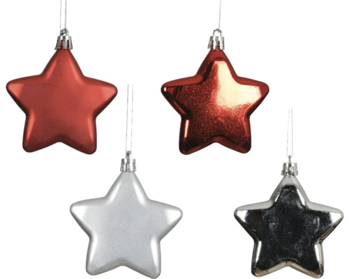 Julgranshänge stjärna plast 7,5x1,5x8cm blandade färger Dekorationsstjärnor för upphängning, julgransdekoration