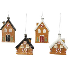 Fyra pepparkakshus ornament för upphängning