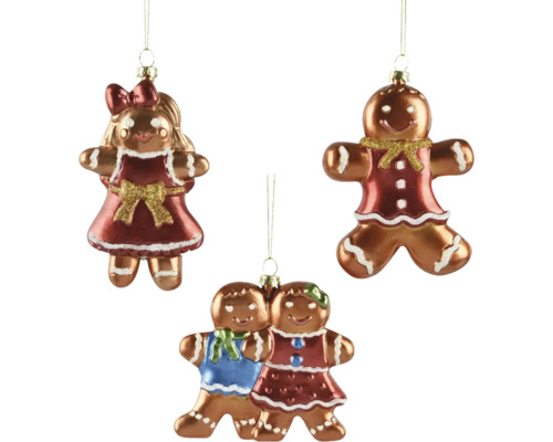 Tre pepparkaksgubbe ornament för upphängning