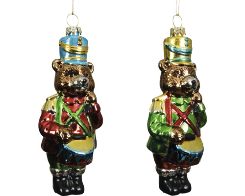 Två björnar som juldekorationer i soldatuniform