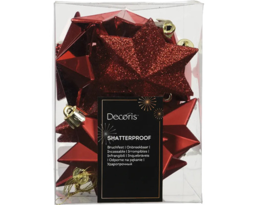 Förpackning med okrossbara julstjärnor med hängare