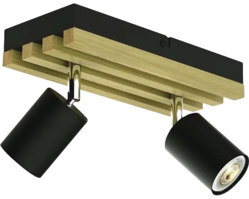Taklampa med två spotlights och trädetaljer