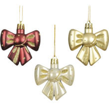 Tre rosetter som julgransprydnader för upphängning