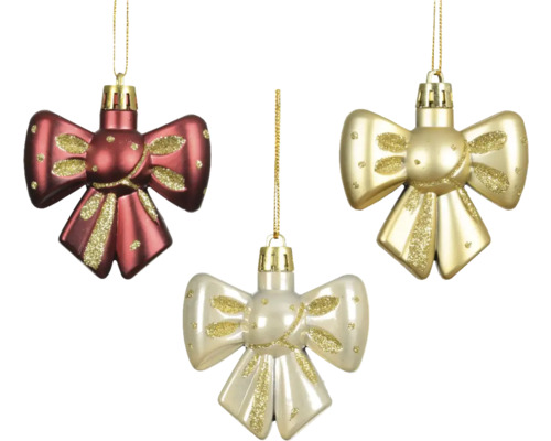 Tre rosetter som julgransprydnader för upphängning