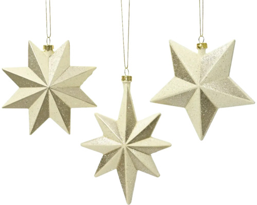 Tre hängande stjärnor som juldekorationer