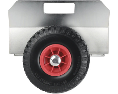 Skottkärrehjul med röd fälg och svart däck