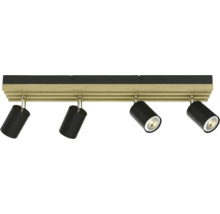 Taklampa med fyra spotlights i trä och metall