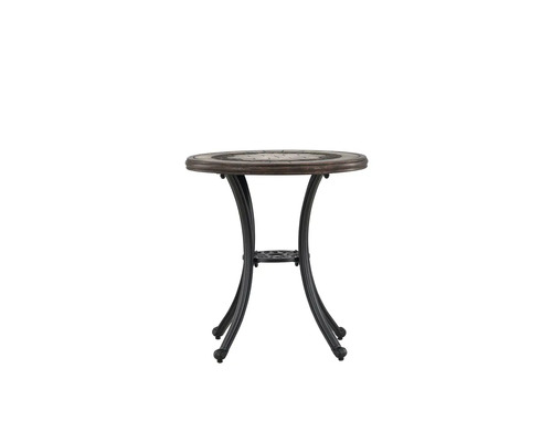 Runt trädgårdsbord med mosaikskiva och metallram