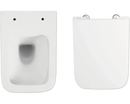 Vägghängd toalett och toalettsits av keramik