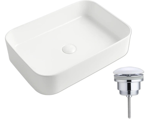 Rektangulärt tvättställ för bänkmontage med bottenventil