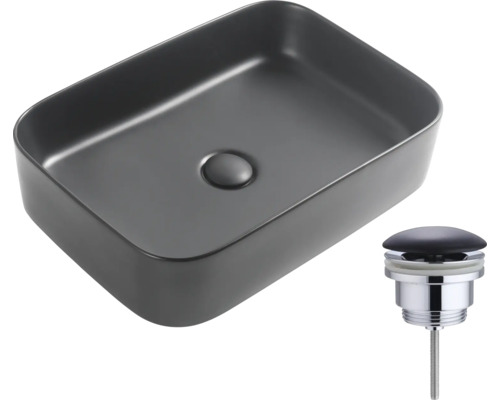 Rektangulär keramisk tvättställsskål med bottenventil