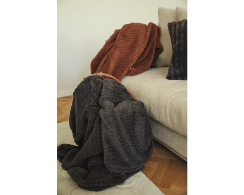 Dekorativ filt på en soffa, hemtextilier