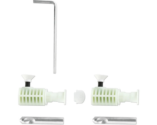 Möbelkopplingssats med insexnyckel, plastkopplingar och metallstift