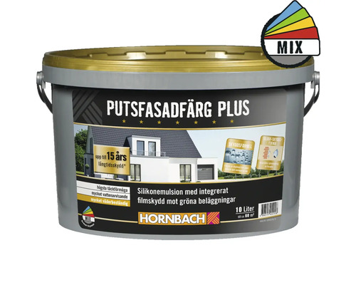 Silikonfärg HORNBACH fasad plus vit 10L Färghink Putzfassadenfarbe Plus med 10 liter innehåll