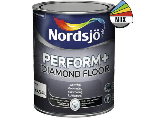 Golvfärg NORDSJÖ Perform+ Diamond Floor halvblank vit 1L Färgburk Nordsjö Perform Plus Diamond Floor, 0,94 liter