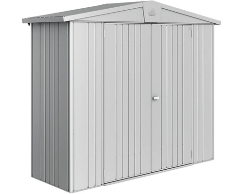 Metallredskapsbod med dubbeldörr för förvaring av trädgårdsredskap och verktyg