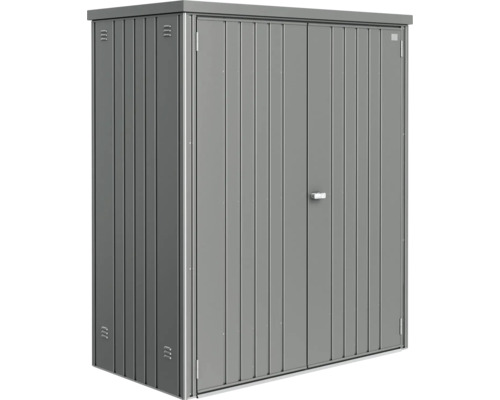 Metallredskapsbod med dubbeldörr för förvaring av trädgårdsredskap
