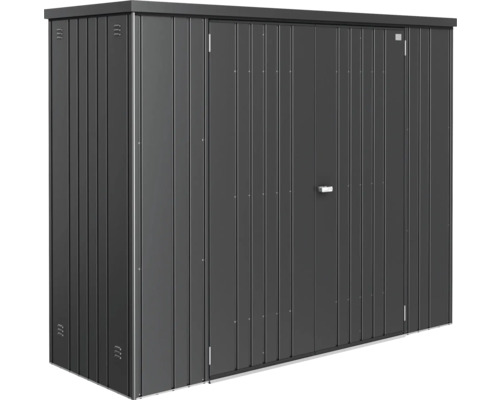 Redskapsbod i metall med dubbeldörr för förvaring av trädgårdsredskap