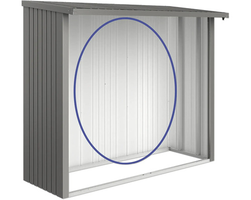 Öppet redskapsbod av metall för förvaring av trädgårdsredskap