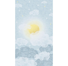 Illustration av en himmel med moln, sol och stjärnor