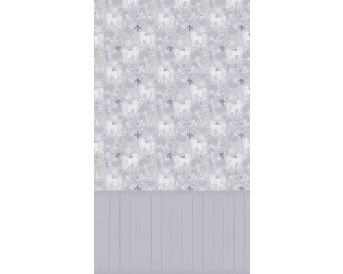 Tapet med enhörningsmönster och träpanel