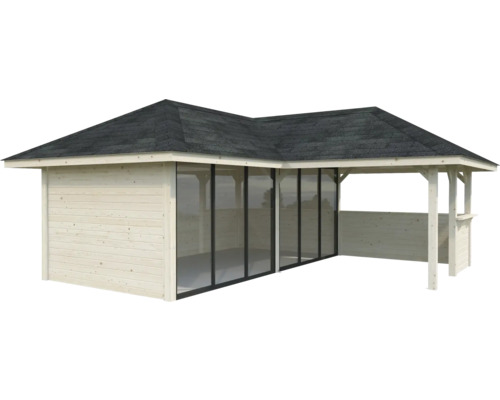 Trädgårdshus i trä med svart tak