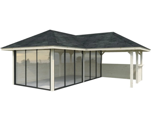 Paviljong med slutet område och öppen bardel