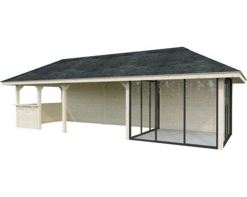 Trädgårdspaviljong i trä med tak och valfria sidoväggar