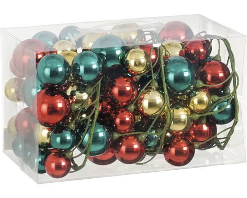 Julgranskulor som girlang i transparent förpackning