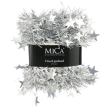 Silverglittergirlang med stjärnor, 270 cm lång