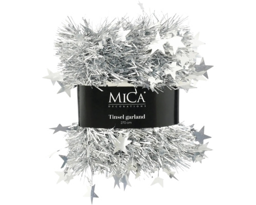 Silverglittergirlang med stjärnor, 270 cm lång