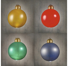 Collage med fyra uppblåsbara julgranskulor med belysning