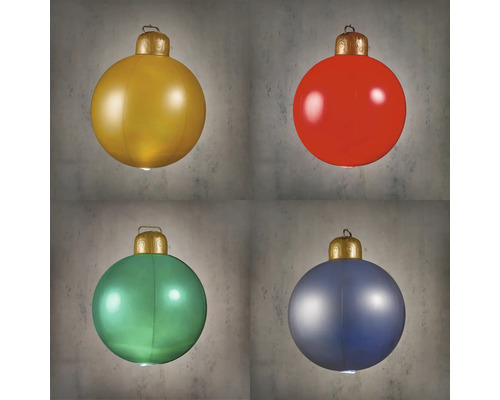 Uppblåsbar kula LUCA LIGHTING Ø40cm utomhus blandade färger Collage med fyra uppblåsbara julgranskulor med belysning