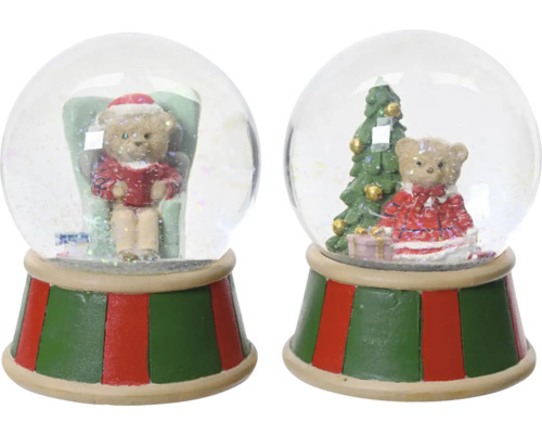 Två snöglober med julmotiv